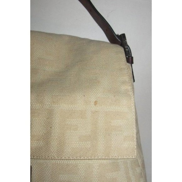 Fendi Mamma Zucca Style Shoulder Purse F Logo Print In Shades Of Tan Canvas - Picture 6 of 11